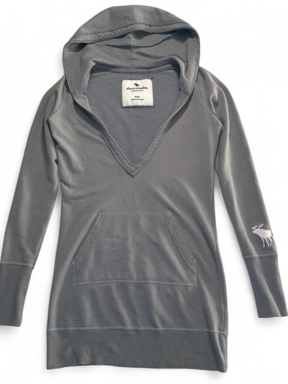 Abercrombie Gray Hooded Embroidered Sweatshirt Y2K Vintage